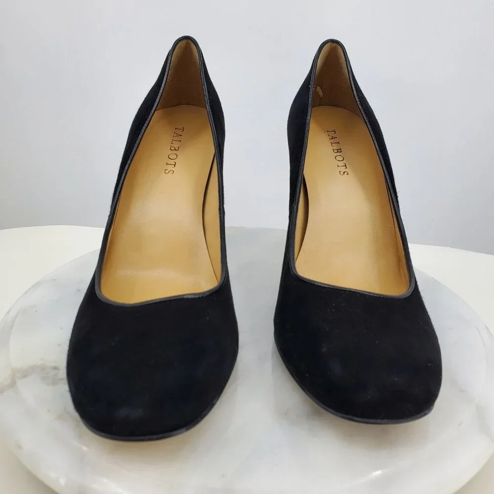 Talbots Women's Black Suede Round‎ Toe Faux Snake Skin High Heel Pump Shoes 9.5